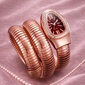 Serpenti Rose Gold Burgundy Wrap Timepiece Watch